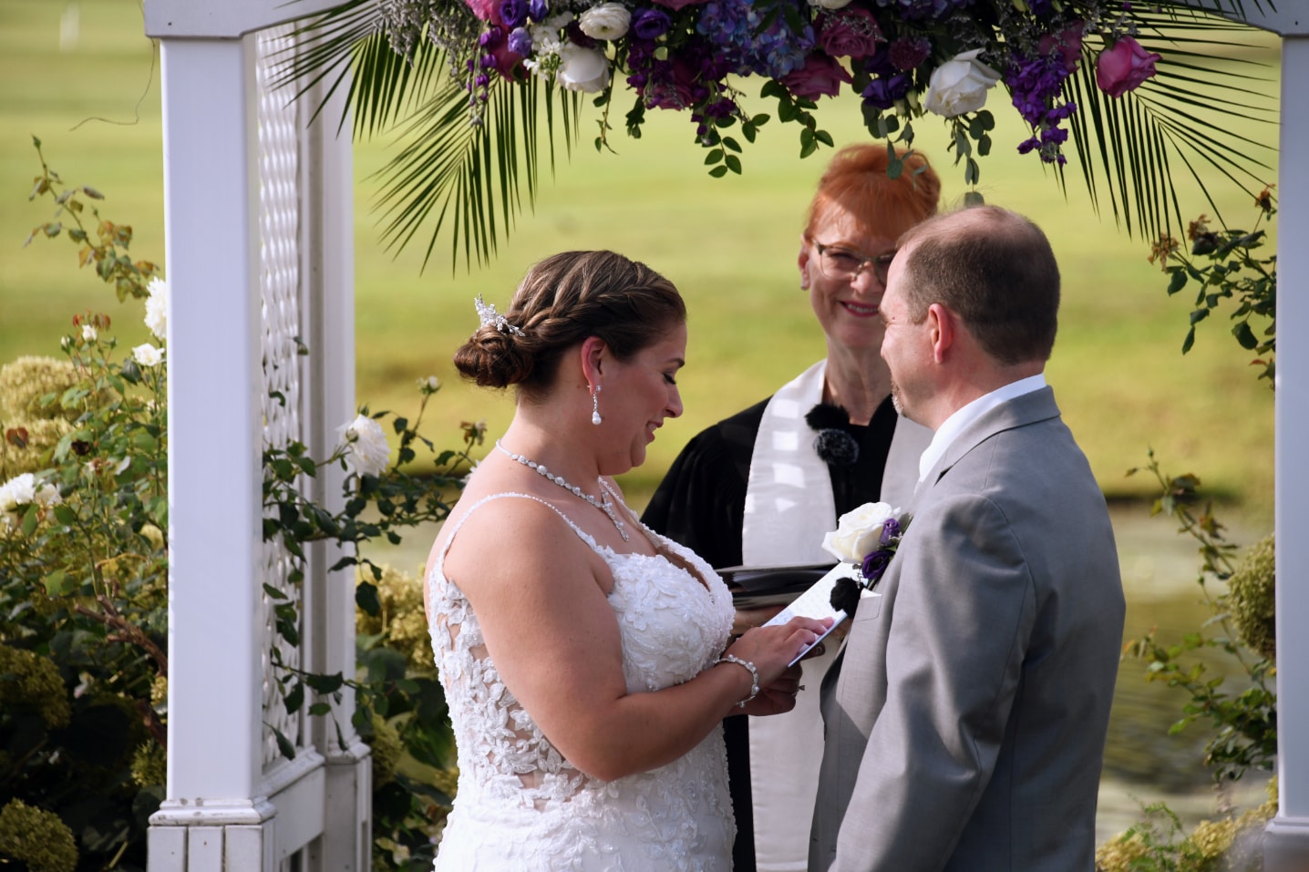 Bride and groom on a path
